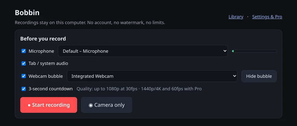 The Bobbin recorder in Chrome